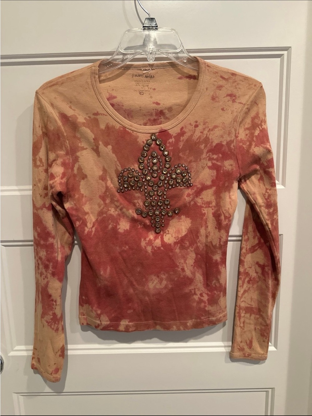 Streets Ahead Studded Fleur Tie-Dye Long Sleeve Top - Rust/Cream